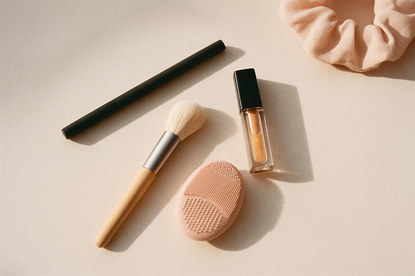 GlowSeal four-product editorial flat-lay on porcelain